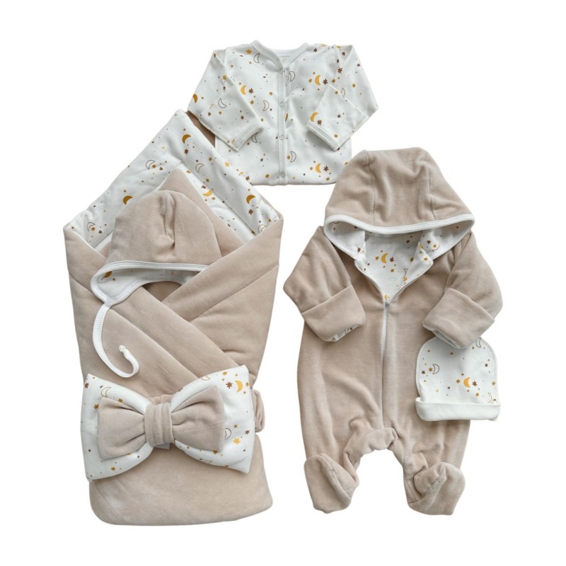 Комплект для малыша "Солнышко" ( premium) цвет: бежевый / звездочки и месяцы 0291