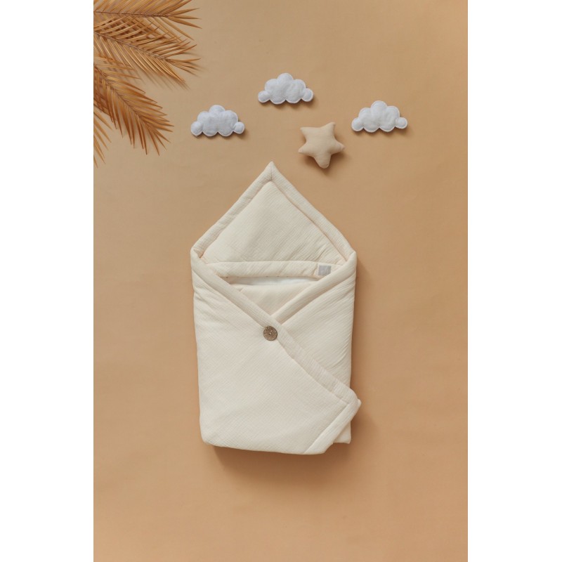 Конверт-одеяло муслиновый на выписку и прогулки на пуговице цвет: молочный 0402