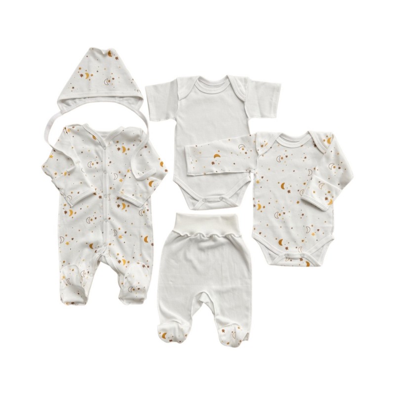 Комплект для новорожденного 5 предметов " Месяц и звездочки " 56-62 см Т-120/Ш Комплект для новорожденного 5 предметов " Месяц и звездочки " 56-62 см Т-120/Ш