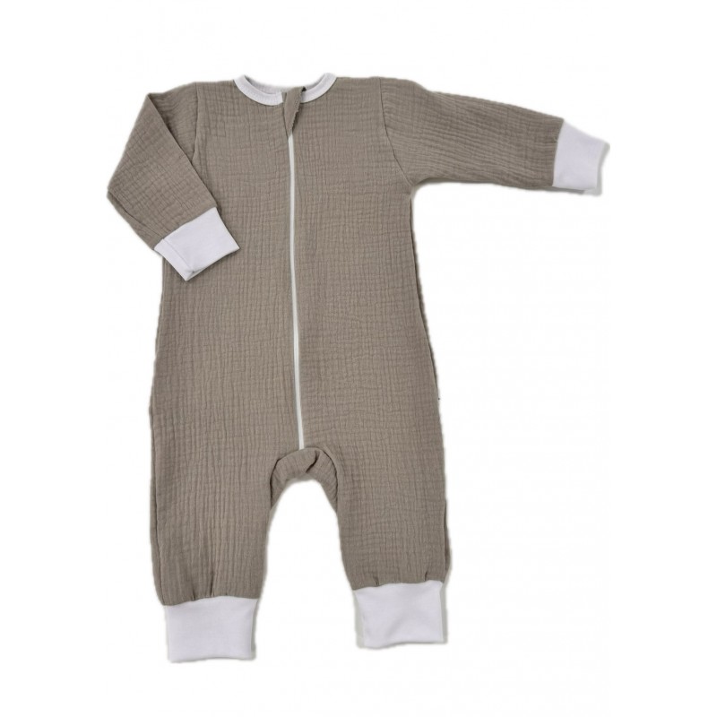 Муслиновый комбинезон на молнии 74 см цвет: песочный М-009