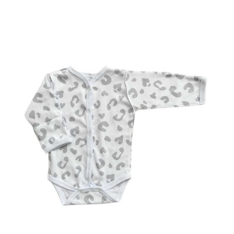 Боди с длинным рукавом на кнопках 56-62 см принт: пятнышки серые Т-131 Боди с длинным рукавом на кнопках 56-62 см принт: пятнышки серые Т-131