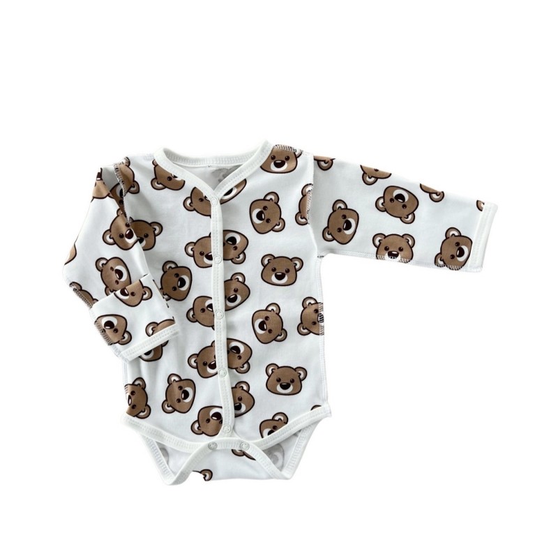 Боди с длинным рукавом на кнопках Newborn 50 см принт: мишки Teddy шоколадные Т-131 Боди с длинным рукавом на кнопках Newborn 50 см принт: мишки Teddy шоколадные Т-131