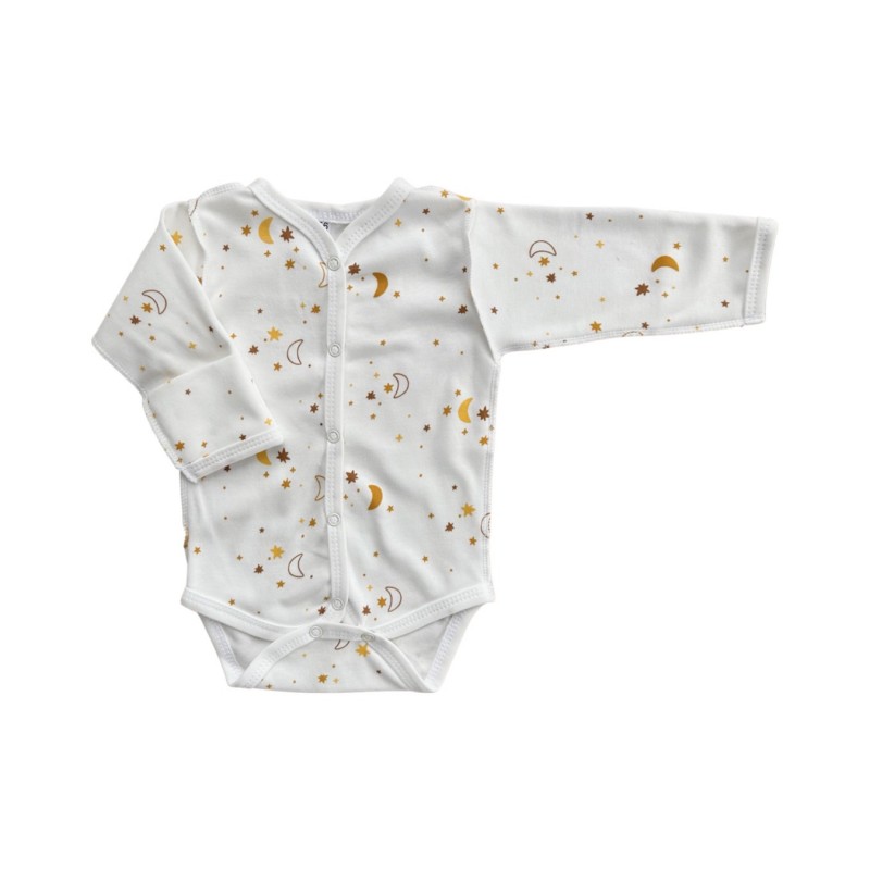 Боди с длинным рукавом на кнопках Newborn 50 см принт: месяц и звездочки Т-131 Боди с длинным рукавом на кнопках Newborn 50 см принт: месяц и звездочки Т-131