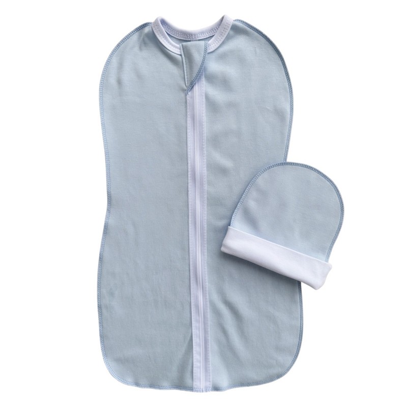 Пеленка-кокон на молнии с шапочкой 56-62 см цвет: небесный Т-007/О