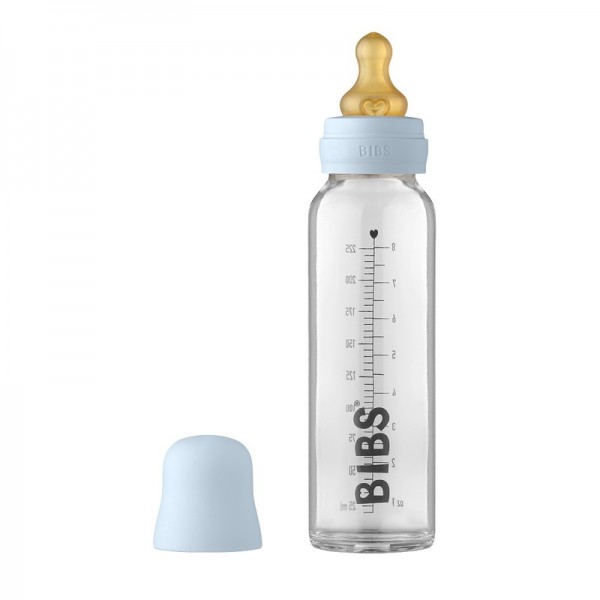 Антиколиковая бутылочка для кормления стеклянная 225 мл Bibs Baby Bottle Complete Set цвет: baby blue / голубой