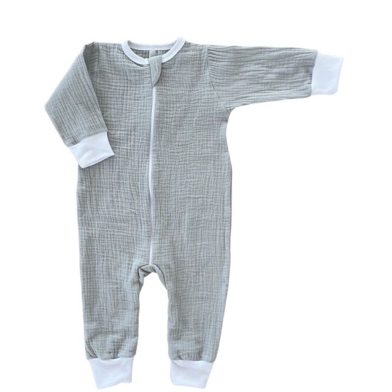 Муслиновый комбинезон на молнии 68 см цвет: серый М-009 Муслиновый комбинезон на молнии 68 см цвет: серый М-009