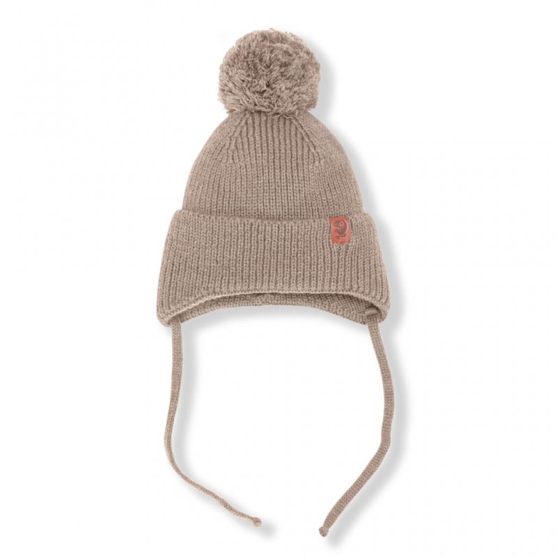 Вязаная шапочка на завязках с помпоном М 42-44/46 см цвет: теплый беж 7095-122 Вязаная шапочка на завязках с помпоном М 42-44/46 см цвет: теплый беж 7095-122