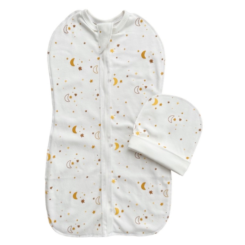 Пеленка-кокон на молнии с шапочкой 50-56 см принт: месяцы и звездочки Т-007 Пеленка-кокон на молнии с шапочкой 50-56 см принт: месяцы и звездочки Т-007