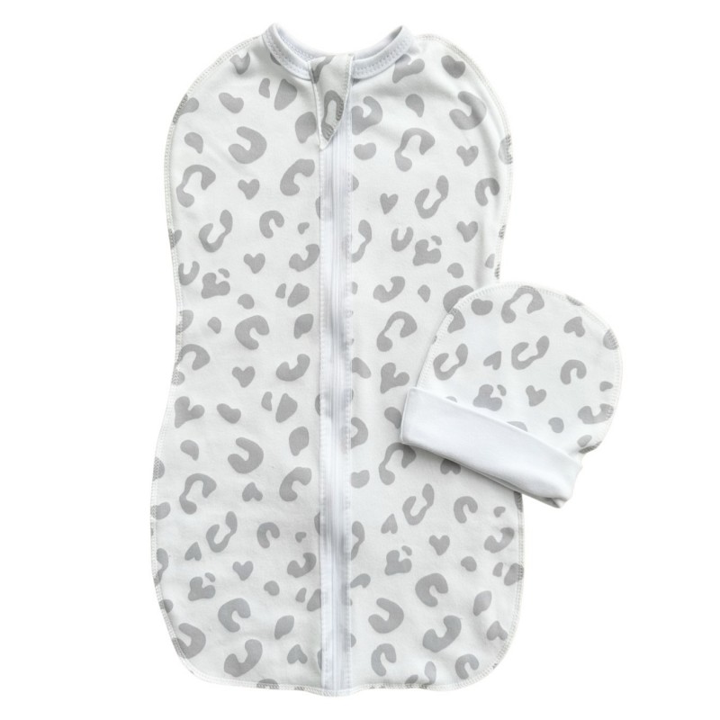 Пеленка-кокон на молнии с шапочкой 50-56 см принт: пятнышки серые Т-007 Пеленка-кокон на молнии с шапочкой 50-56 см принт: пятнышки серые Т-007