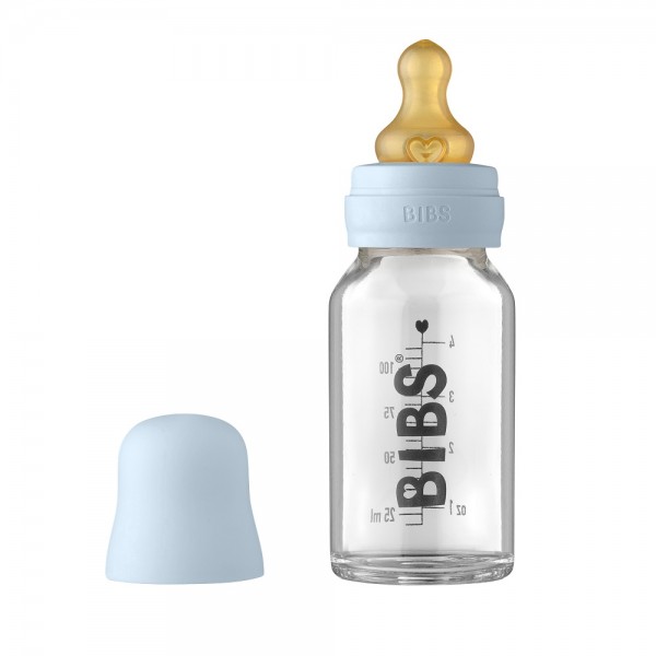 Антиколиковая бутылочка для кормления стеклянная 110 мл Bibs Baby Bottle Complete Set цвет: baby blue /небесный 5013231