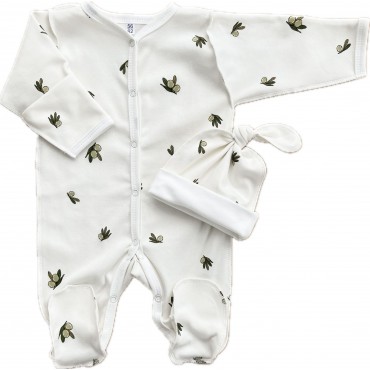 Комплект: Слип на кнопках + шапочка-узелок со швами наружу 56-62 см " Оливки" Т-097