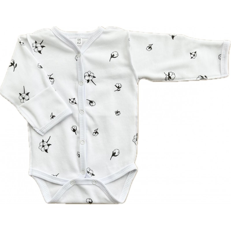 Боди с длинным рукавом на кнопках 56-62 см принт: хлопок на белом Т-131 Боди с длинным рукавом на кнопках 56-62 см принт: хлопок на белом Т-131