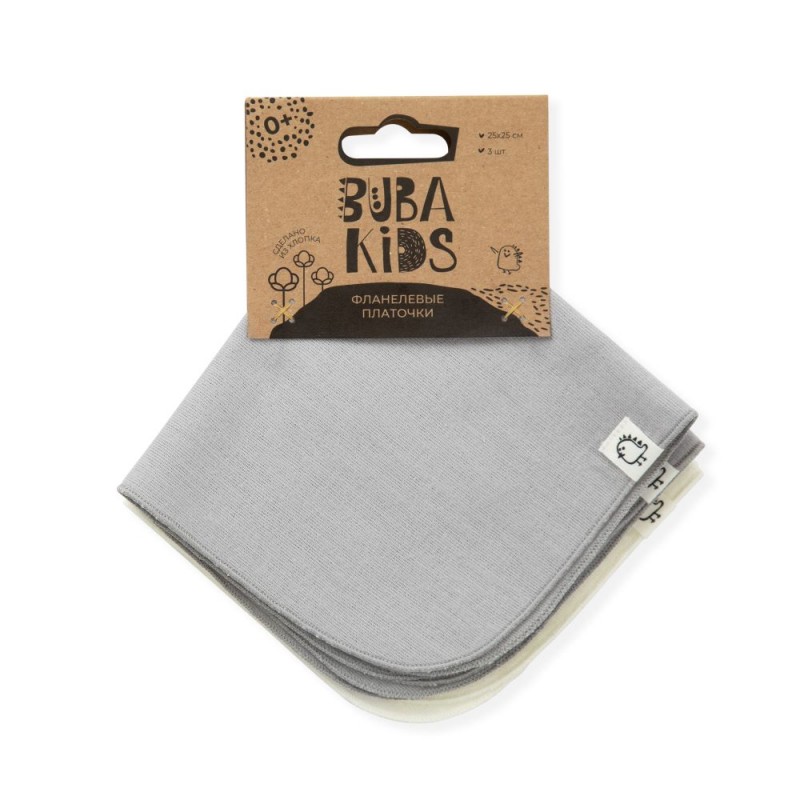 Платочки фланелевые 3 шт Buba Kids цвет: серый / сливочный BKFLH2 Платочки фланелевые 3 шт Buba Kids цвет: серый / сливочный BKFLH2