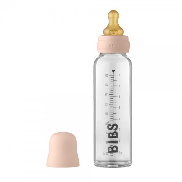 Антиколиковая бутылочка для кормления стеклянная 225 мл Bibs Baby Bottle Complete Set цвет: blush / пудровый