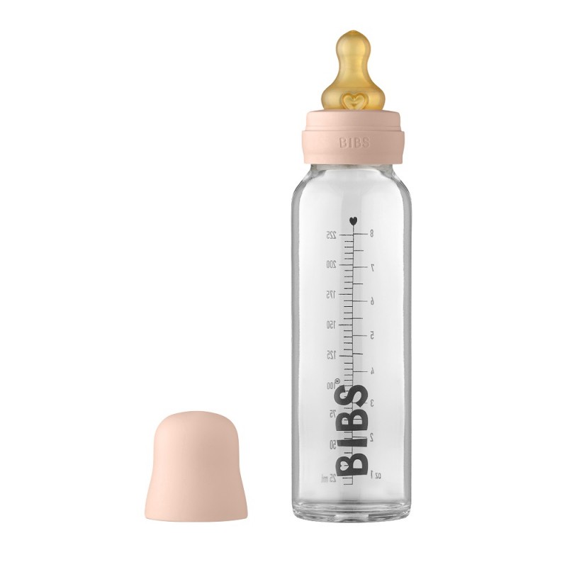 Антиколиковая бутылочка для кормления стеклянная 225 мл Bibs Baby Bottle Complete Set цвет: blush / пудровый