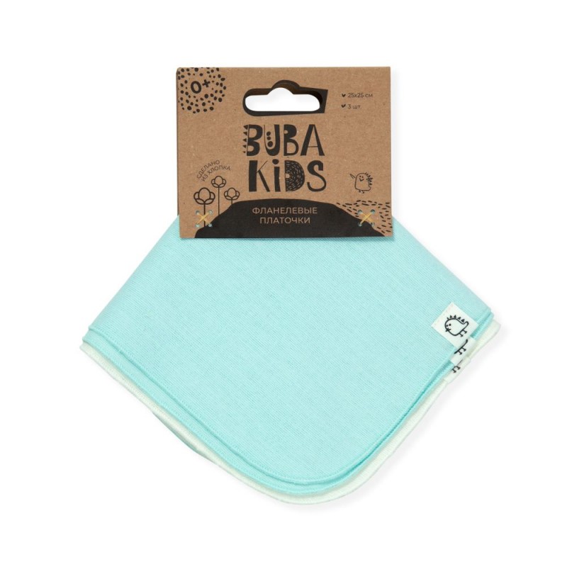 Платочки фланелевые 3 шт Buba Kids цвет: бирюза / сливочный