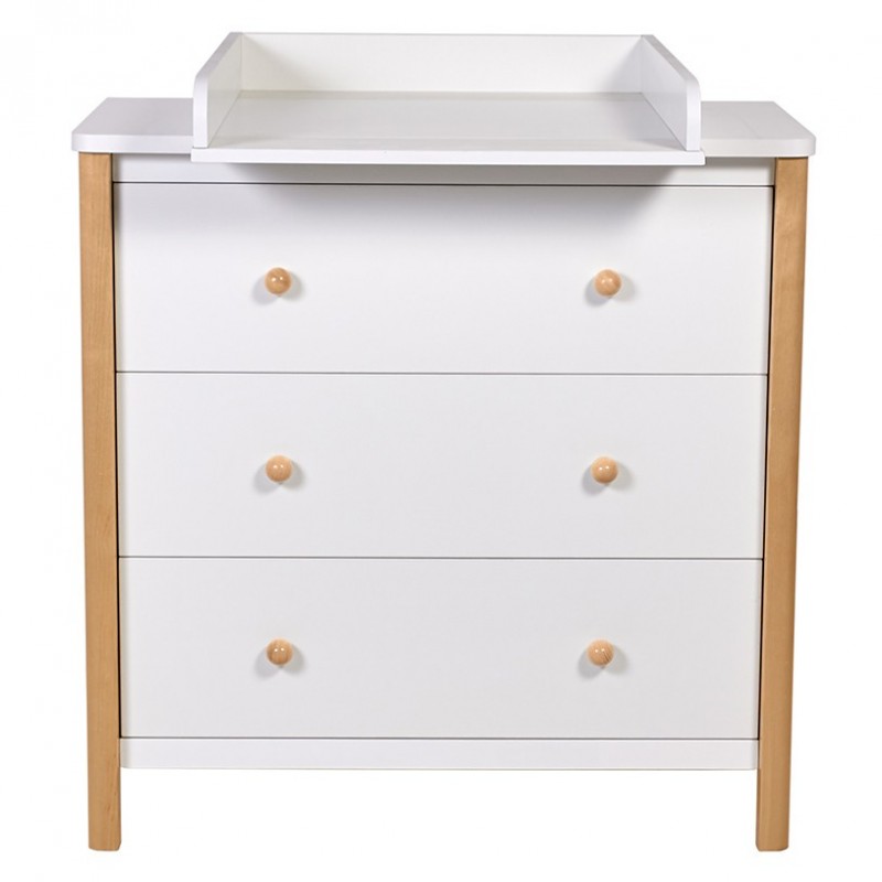Детский пеленальный комод Polini Simple 3 ящика + рамка цвет: белый -натуральный 3501