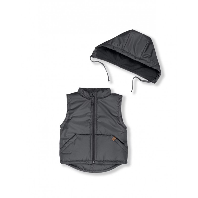 Теплая жилетка со съемным капюшоном 68-80 см цвет: графит 110-53 Теплая жилетка со съемным капюшоном 68-80 см цвет: графит 110-53