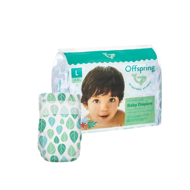 Эко-подгузники Offspring L 9-13 кг 36 шт цвет: листочки Эко-подгузники Offspring L 9-13 кг 36 шт цвет: листочки