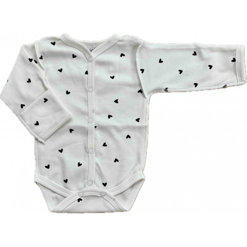 Боди с длинным рукавом на кнопках Newborn 50 см принт: сердечки монохром Т-131