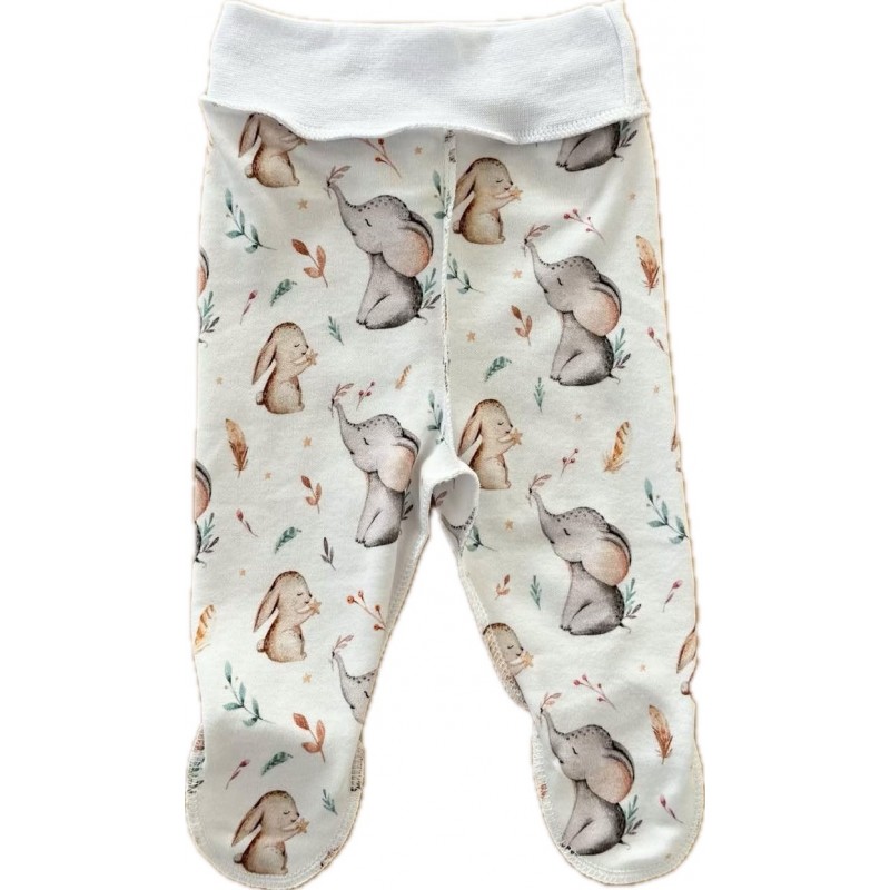 Ползунки для малыша 50 см Newborn принт: слоники и зайки Т-132 Ползунки для малыша 50 см Newborn принт: слоники и зайки Т-132