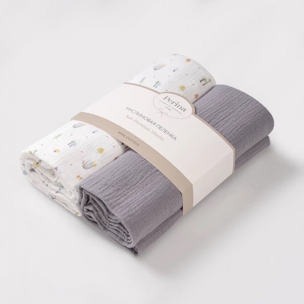 Комплект муслиновых пеленок 2 шт цвет: Грибы/Серый КМП.2-10-1.6х2.7