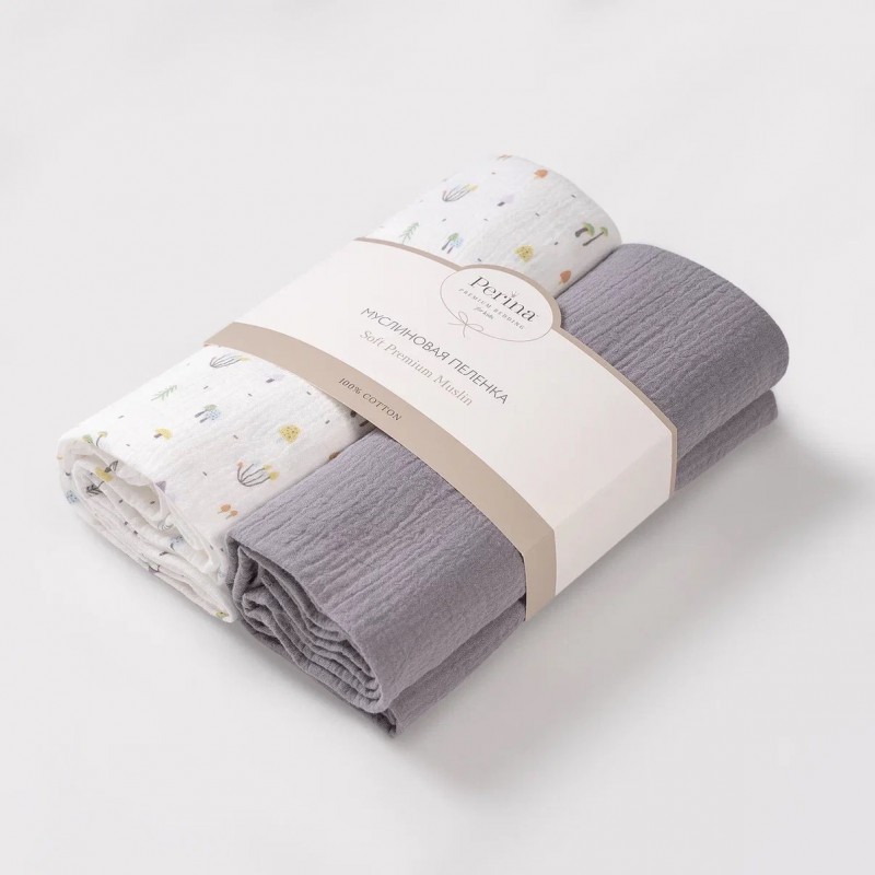 Комплект муслиновых пеленок 2 шт цвет: Грибы/Серый КМП.2-10-1.6х2.7 Комплект муслиновых пеленок 2 шт цвет: Грибы/Серый КМП.2-10-1.6х2.7