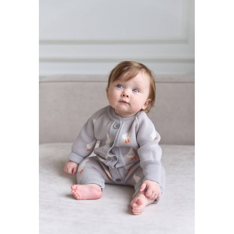 Вязаный хлопковый комбинезон 74-80 см цвет: гуси 7055-234 Вязаный хлопковый комбинезон 74-80 см цвет: гуси 7055-234