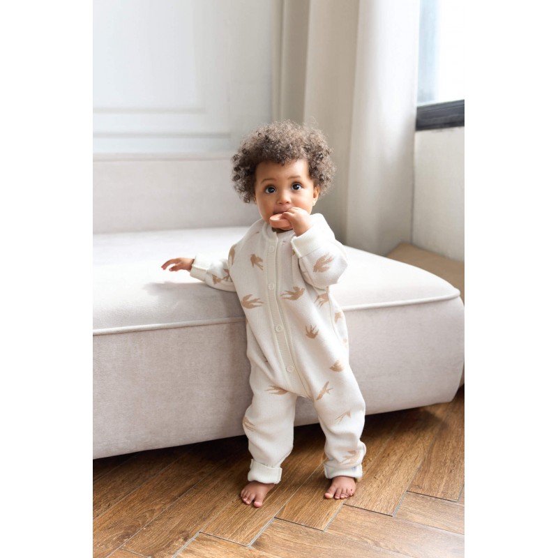 Вязаный хлопковый комбинезон 68-74 см цвет: ласточки 7055-236 Вязаный хлопковый комбинезон 68-74 см цвет: ласточки 7055-236