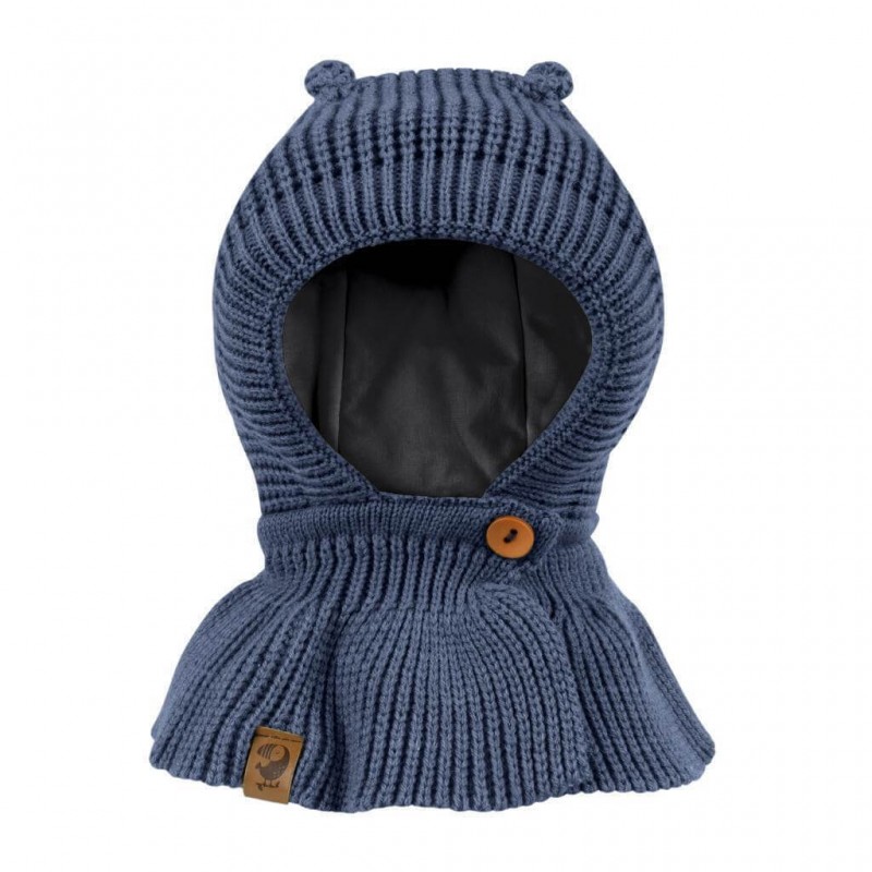 Шапочка-шлем на пуговице Мишка 46-48/50 см цвет: джинс 3090-120 Шапочка-шлем на пуговице Мишка 46-48/50 см цвет: джинс 3090-120