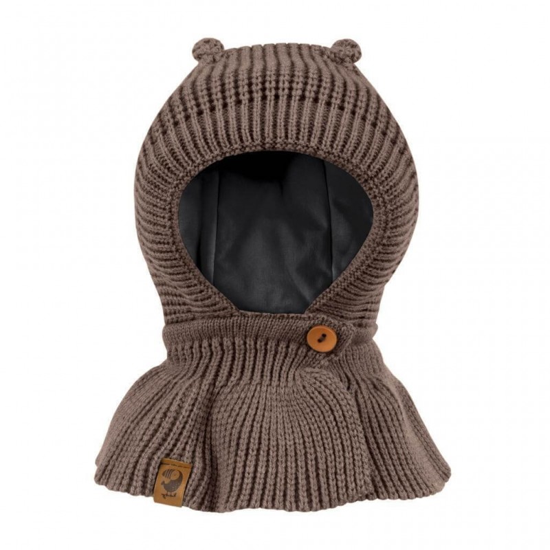 Шапочка-шлем на пуговице Мишка 46-48/50 см цвет: кофе 3090-121 Шапочка-шлем на пуговице Мишка 46-48/50 см цвет: кофе 3090-121