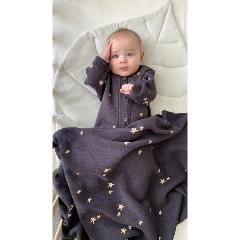 Мягкий вязаный плед Simple Звездочки цвет: графит+бронза 8060-293