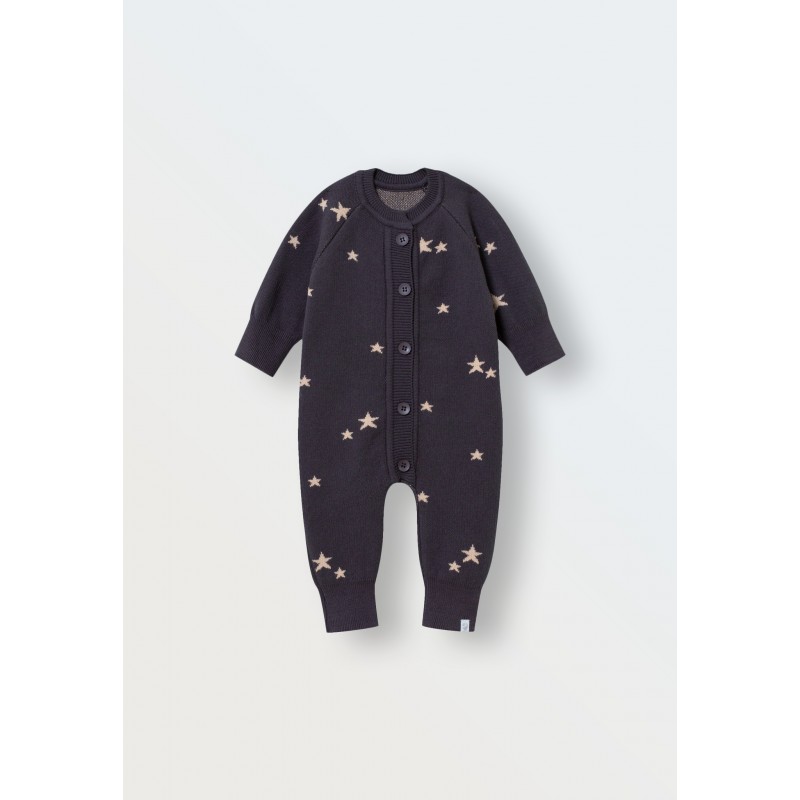 Вязаный хлопковый комбинезон Звездочки 62-68 см цвет: графит+бронза 7055-293