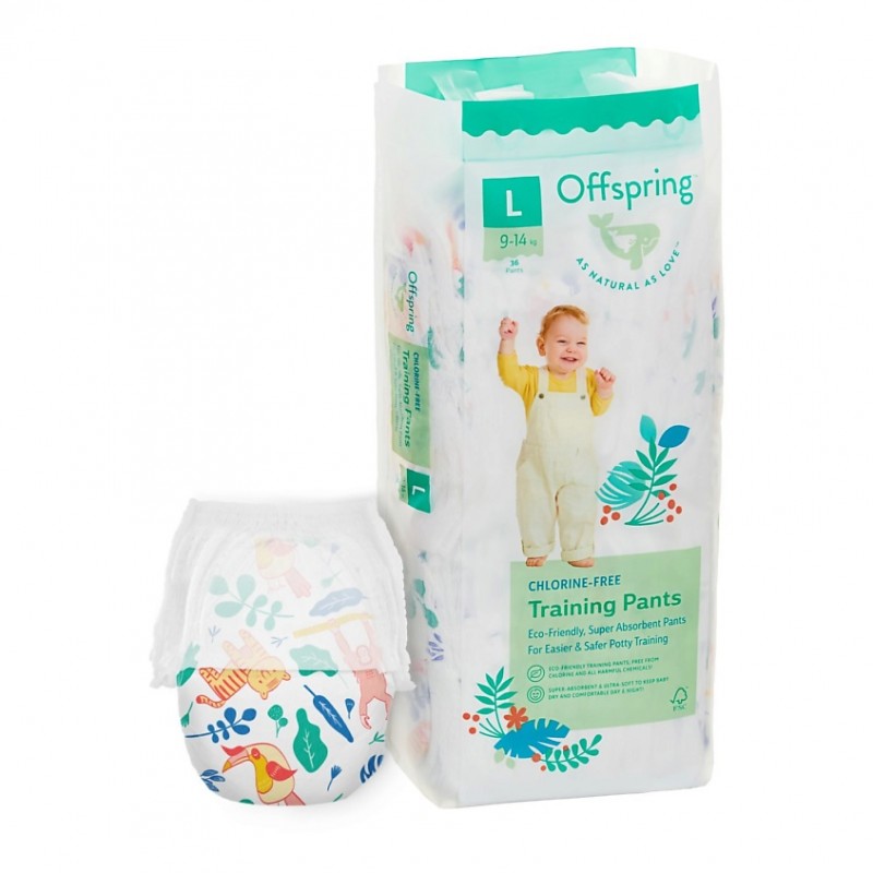 Эко-подгузники-трусики Offspring L 9-14 кг 36 шт цвет: джунгли Эко-подгузники-трусики Offspring L 9-14 кг 36 шт цвет: джунгли