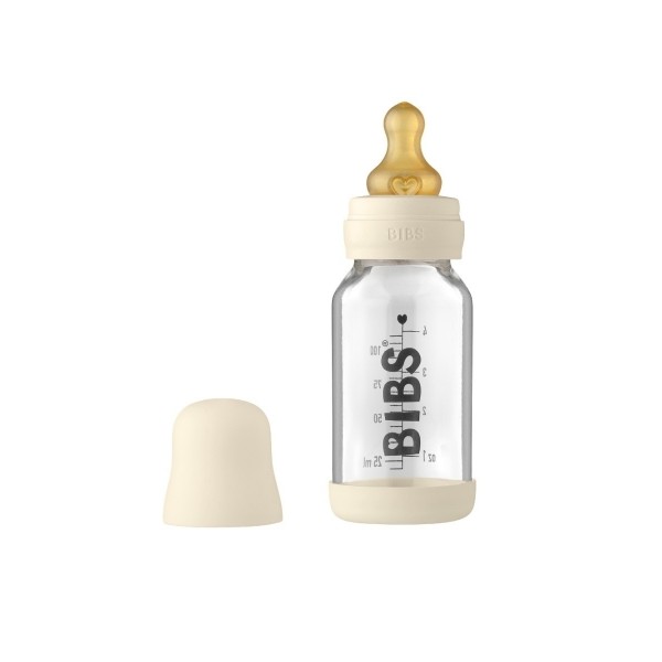 Антиколиковая бутылочка для кормления стеклянная 110 мл Bibs Baby Bottle Complete Set цвет: Ivory /слоновая кость