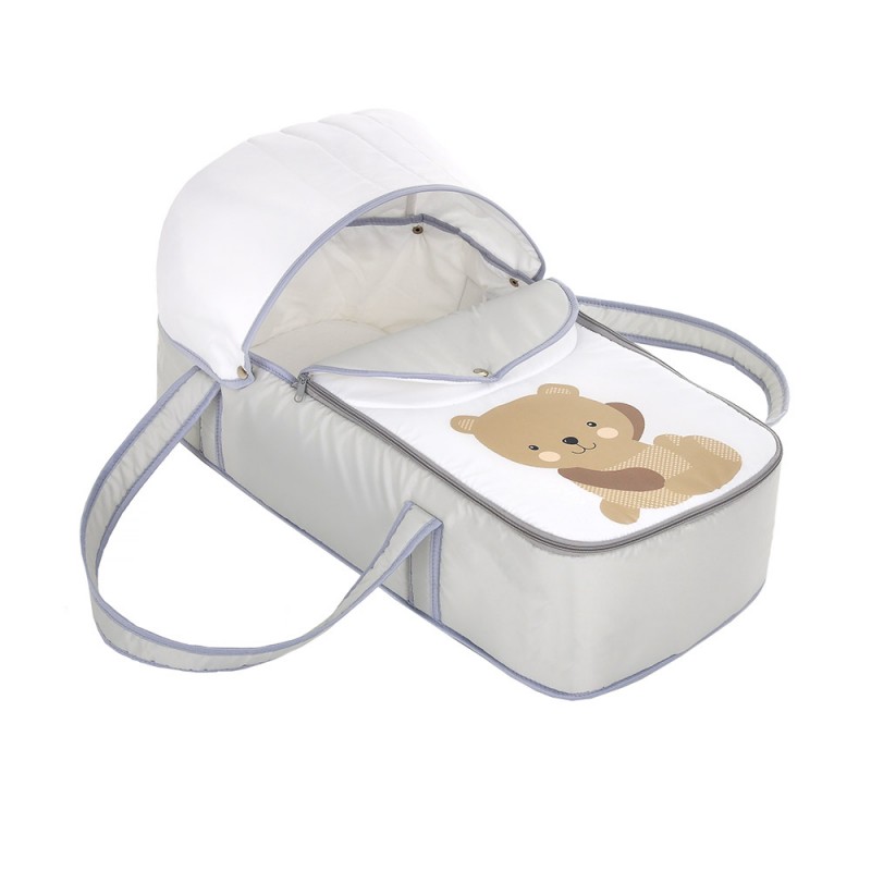 Люлька переноска с ручками для малыша Мишка цвет: серо-белый 6238