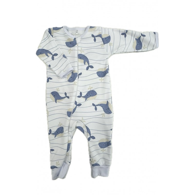 Слип нательный на молнии 74-80 см принт: голубые киты Т-125