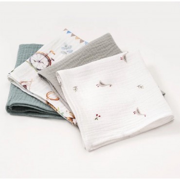 Комплект муслиновых платочков-салфеток 4 шт цвет: Цветной микс КМС.4.29-0