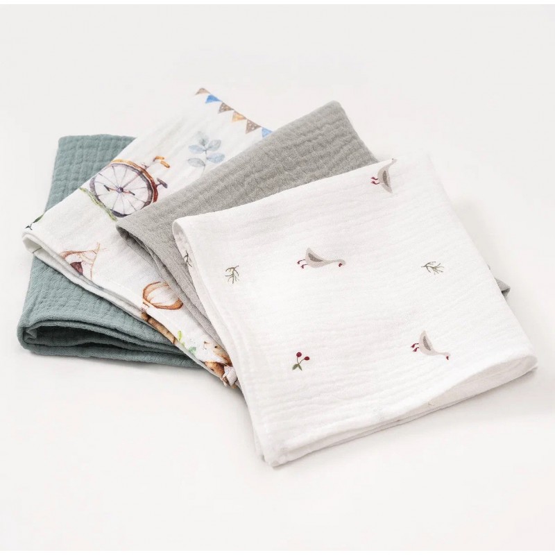 Комплект муслиновых платочков-салфеток 4 шт цвет: Цветной микс КМС.4.29-0