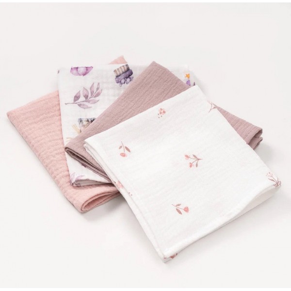 Комплект муслиновых платочков-салфеток 4 шт цвет: Розовый микс КМС.4.29-07