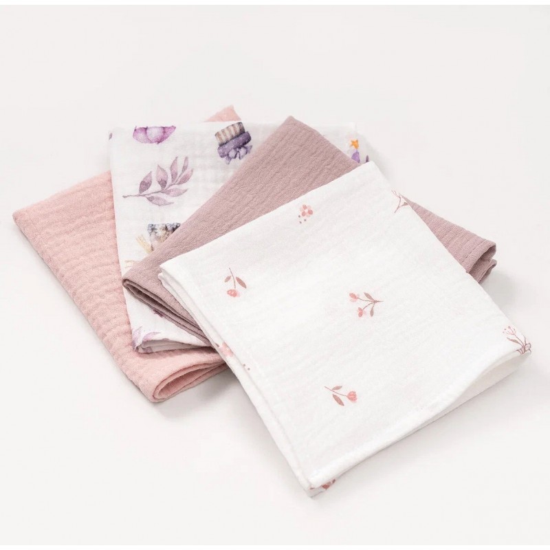 Комплект муслиновых платочков-салфеток 4 шт цвет: Розовый микс КМС.4.29-07 Комплект муслиновых платочков-салфеток 4 шт цвет: Розовый микс КМС.4.29-07