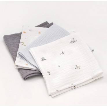 Комплект муслиновых платочков-салфеток 4 шт цвет: Голубой микс КМС.4.29-10 Комплект муслиновых платочков-салфеток 4 шт цвет: Голубой микс КМС.4.29-10