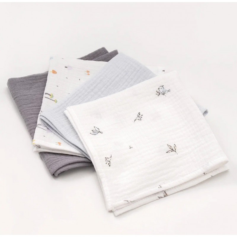 Комплект муслиновых платочков-салфеток 4 шт цвет: Голубой микс КМС.4.29-10 Комплект муслиновых платочков-салфеток 4 шт цвет: Голубой микс КМС.4.29-10