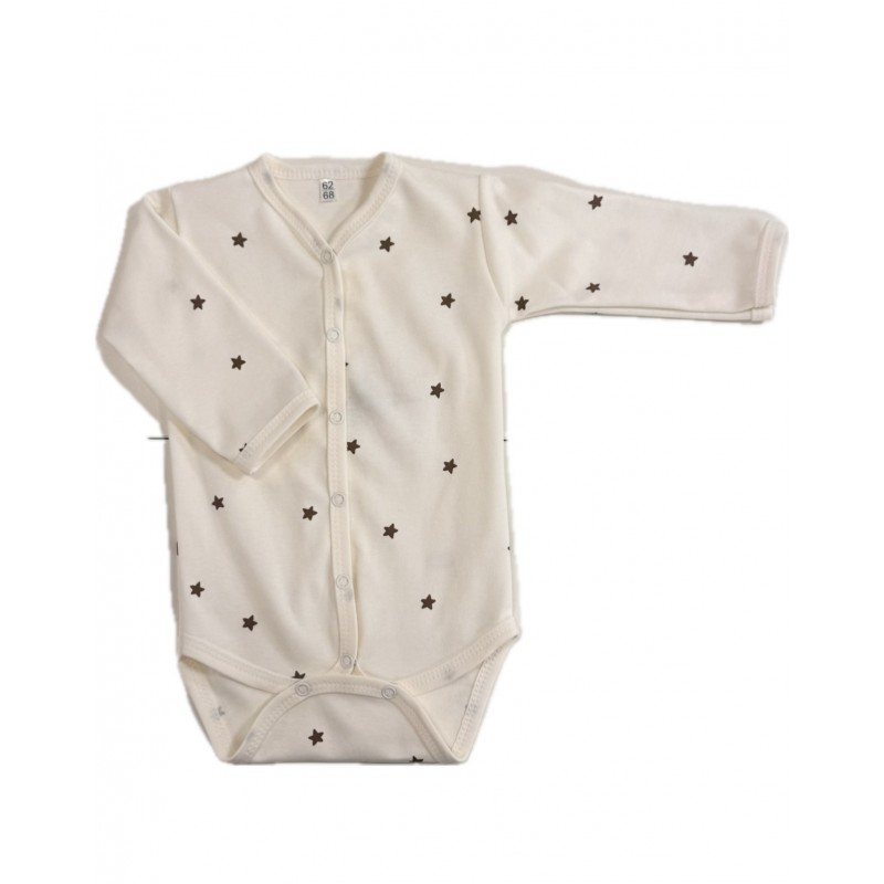 Боди с длинным рукавом на кнопках 68-74 см принт: звездочки монохром Т-131