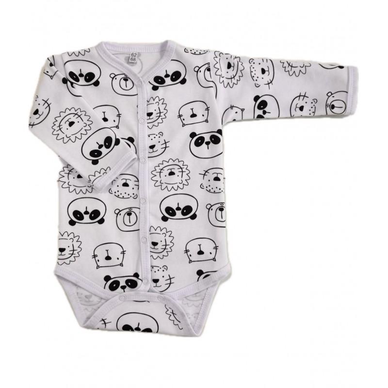 Боди с длинным рукавом на кнопках 68-74 см принт: пандочки и львята Т-131