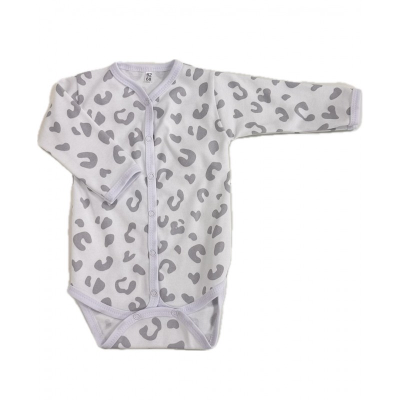 Боди с длинным рукавом на кнопках 68-74 см принт: пятнышки серые Т-131 Боди с длинным рукавом на кнопках 68-74 см принт: пятнышки серые Т-131