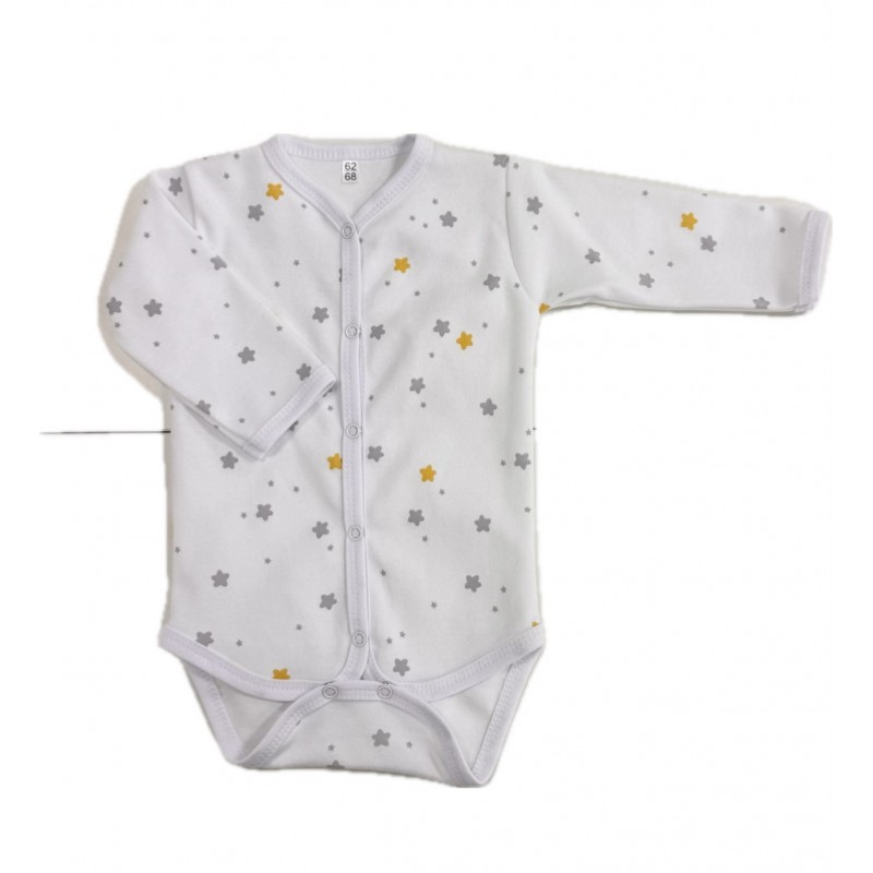 Боди с длинным рукавом на кнопках 68-74 см принт: серо-желтые звездочки Т-131