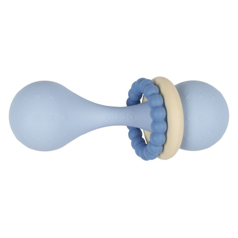 Игрушка-прорезыватель силиконовая Погремушка Гантеля Edda цвет: небо SBR-01005