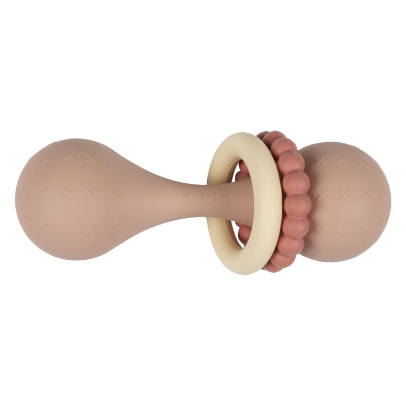 Игрушка-прорезыватель силиконовая Погремушка Гантеля Edda цвет: пудра SBR-01002