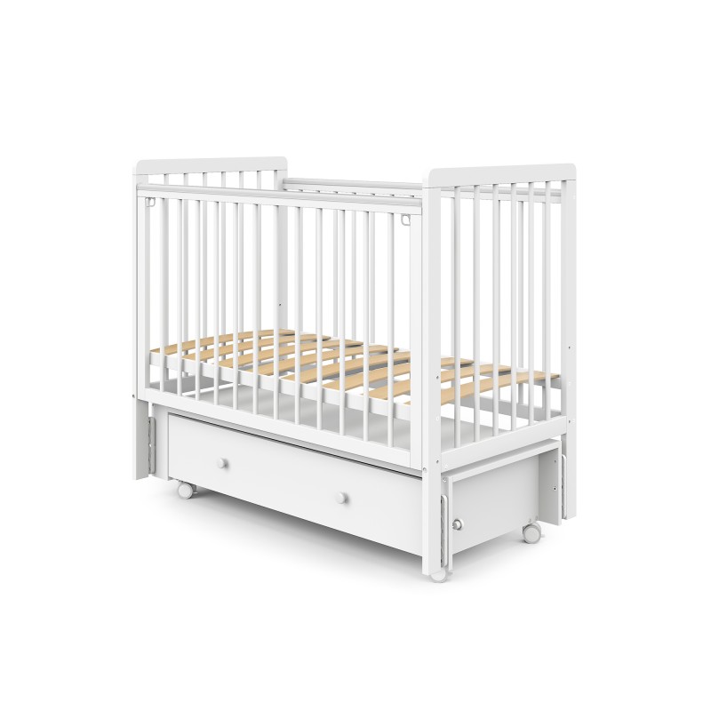 Детская деревянная кроватка с маятником и ящиком + быстросъемная стенка Sweet Baby Melissa цвет: белая